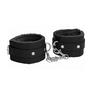 Ouch! Kožen&aacute; pouta na ruce s kože&scaron;inou - čern&aacute; Ouch!