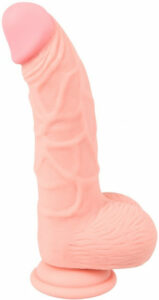 Silikonov&eacute; dildo s př&iacute;savkou a varlaty Rich Man (20 cm)