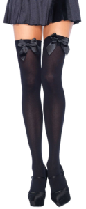 Leg Avenue Nylon Thigh Highs with Bow 6255 Black
