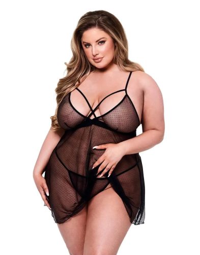 Baci Lingerie Queen Size - Lace & Mesh košilka - černá Baci Lingerie