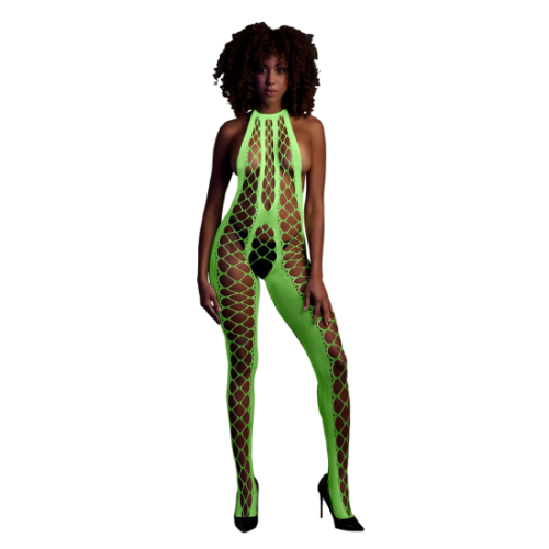Bodystocking s vázacím límcem - Jedna velikost - Neonově Zelená
