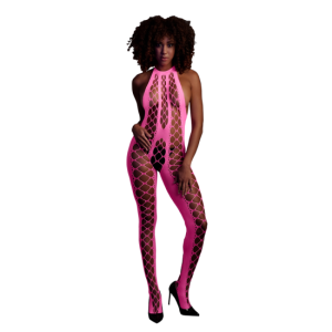 Bodystocking s halterneckem - Univerz&aacute;ln&iacute; velikost - Neon růžov&aacute;