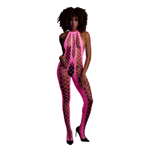 Bodystocking s halterneckem - Univerzální velikost - Neon růžová