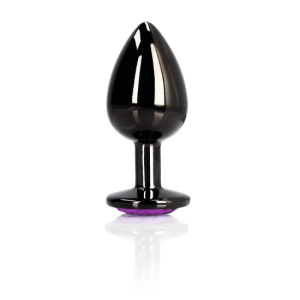 Anální kolík s drahokamem - Velký - Gunmetal/Amethystová fialová