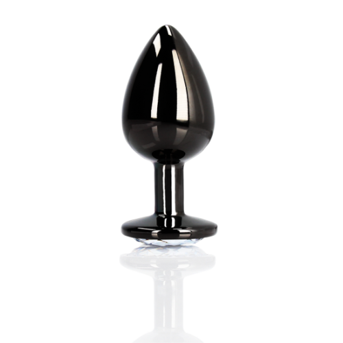 Anální kolík s drahokamem - Velký - Gunmetal/Diamond