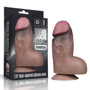7" Dvojitě vrstven&yacute; silikonov&yacute; př&iacute;rodn&iacute; penis hněd&yacute;