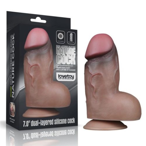7" Dvojitě vrstvený silikonový přírodní penis hnědý