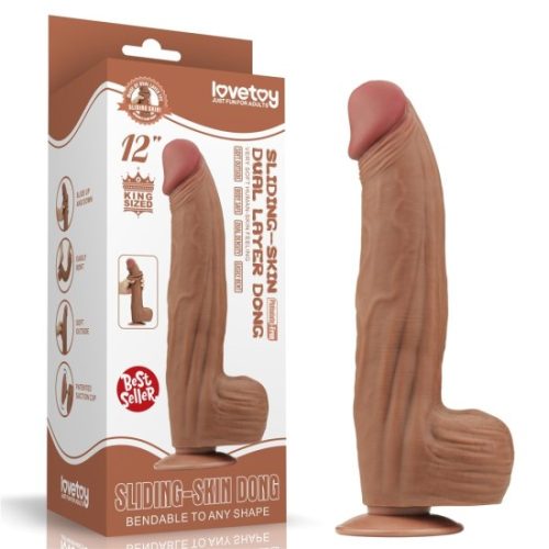 12'' King Sized Sliding Skin Dual Layer Dildo Hnědé