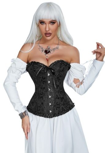 12 Pieces Soft Steel Bones Black Sexy Jacquard Palace Style Corset L
