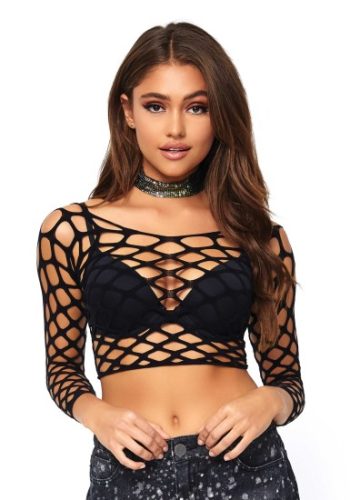 Pruhovaný crop top s dlouhým rukávem Pothole Net