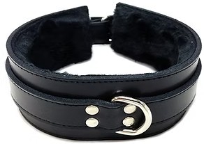 ROUGE Black Leather Collar with black Faux Fur Lining