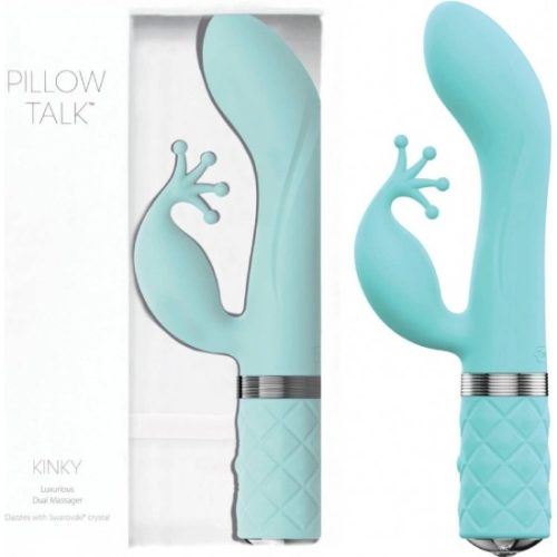 Pillow Talk Kinky teal – luxusní vibrátor na G-bod s dráždidlem klitorisu