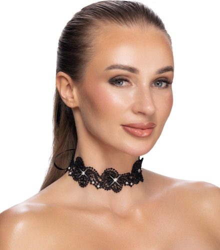Cottelli Accessoires Choker Krajkový obojek s kamínky Cottelli Collection