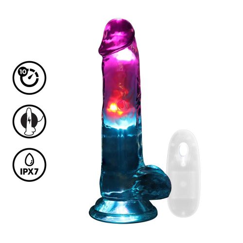 RealRock LED svítící vibrační dildo s varlaty 18 cm RealRock