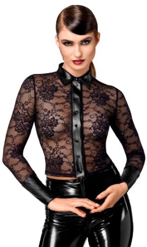 NOIR F377 Noirelle Lace Button-up Shirt 2XL